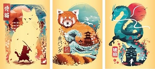 Ravensburger Cat Warrior, Red Panda & Dragon 100 Piece Mini Puzzle with Stand for Adults