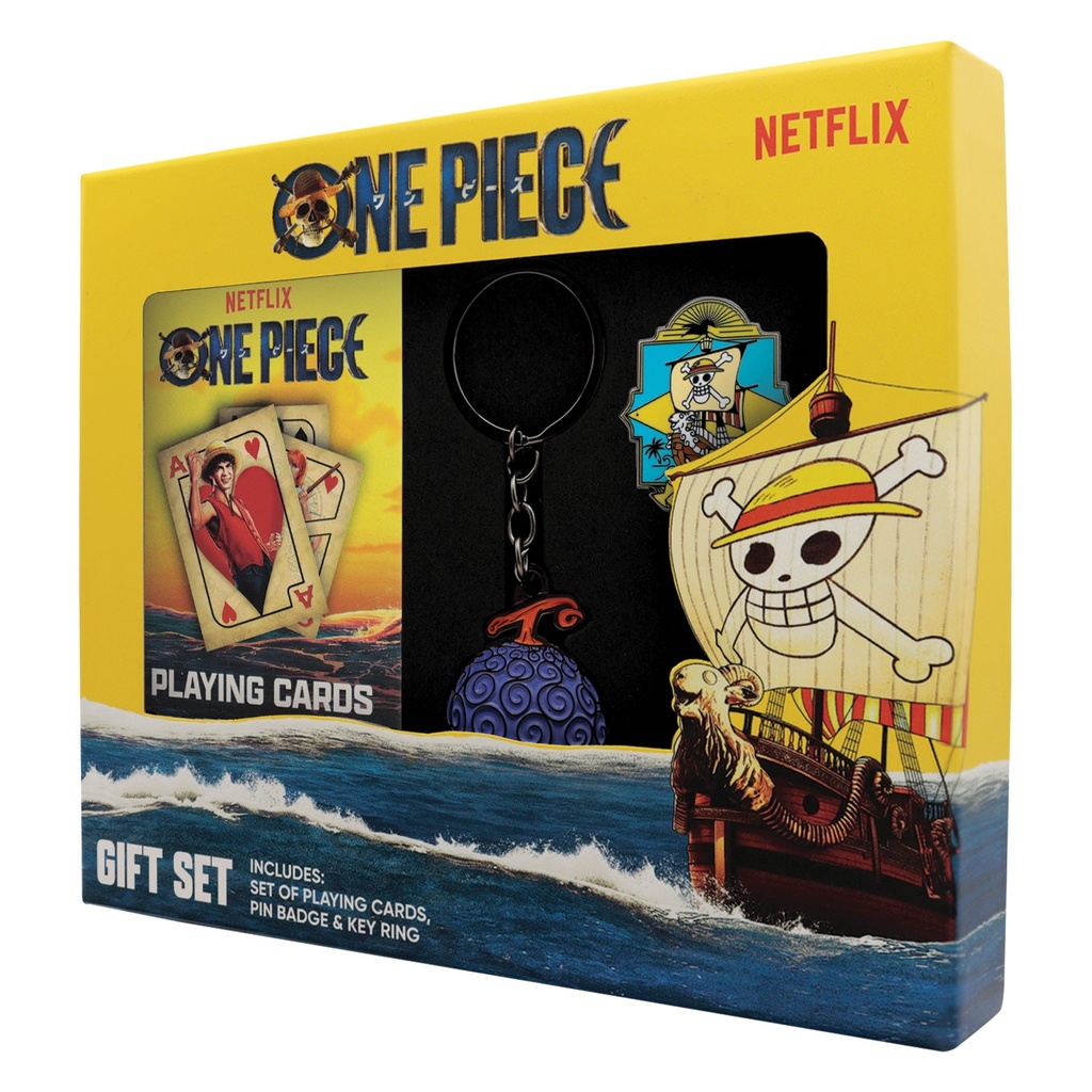 FaNaTtik One Piece Gift Set – Playing Cards Gum Gum Fruit Keyring & Going Merry Pin Badge Officially Licensed Merchandise Anime Collectible Gift Bo