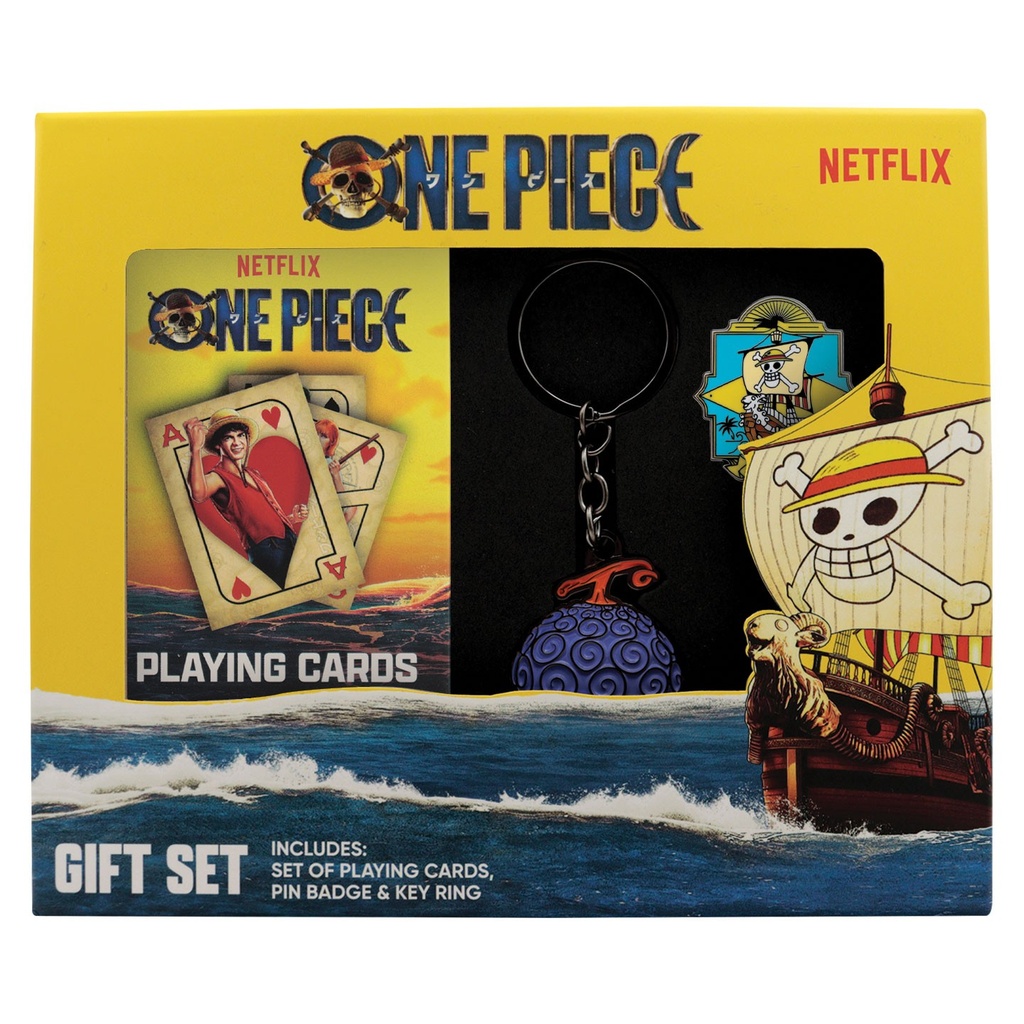 FaNaTtik One Piece Gift Set – Playing Cards Gum Gum Fruit Keyring & Going Merry Pin Badge Officially Licensed Merchandise Anime Collectible Gift Bo