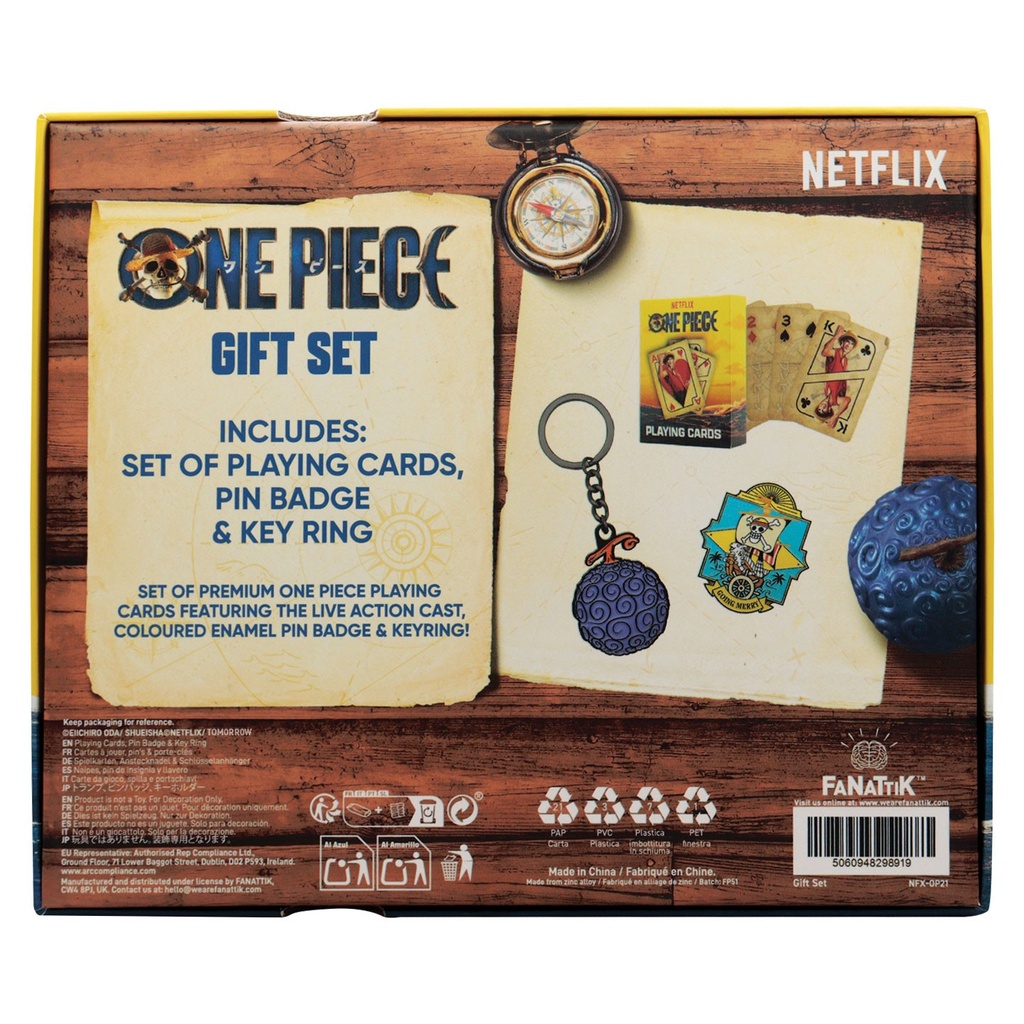 FaNaTtik One Piece Gift Set – Playing Cards Gum Gum Fruit Keyring & Going Merry Pin Badge Officially Licensed Merchandise Anime Collectible Gift Bo