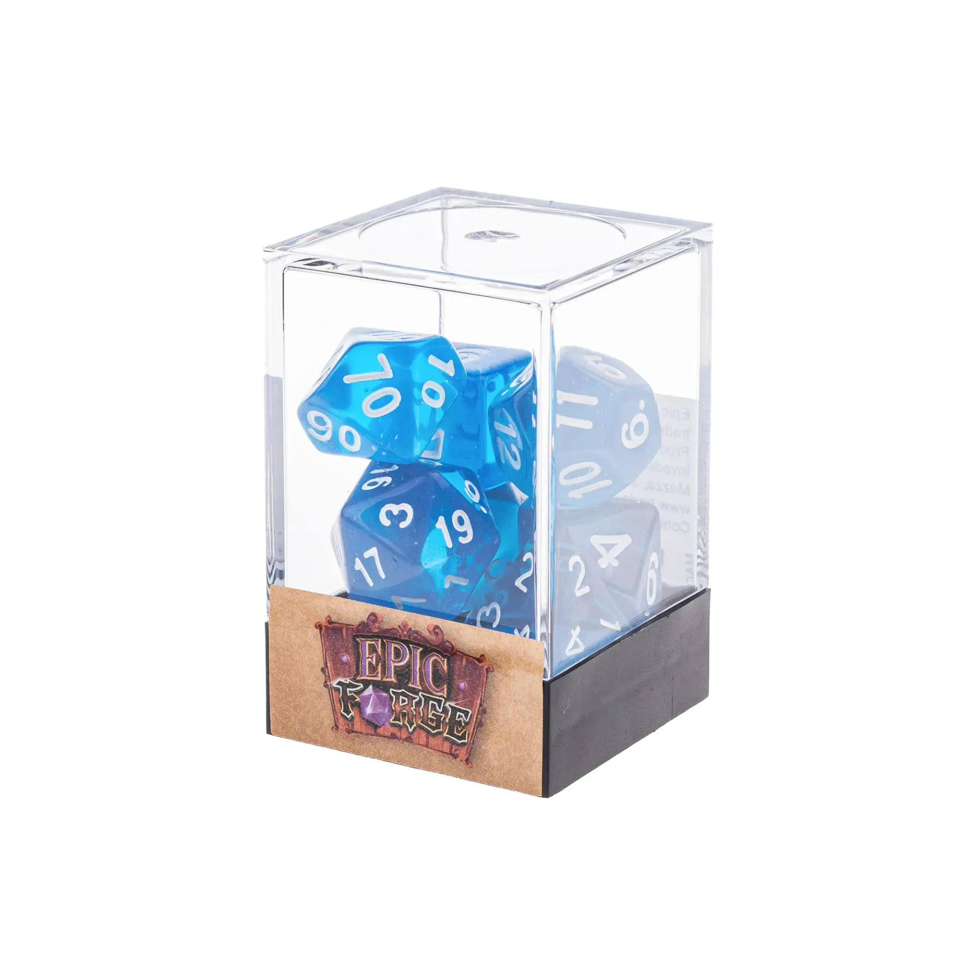 Lot de 7 Dés multiformat en boîte – Gemmes Azur