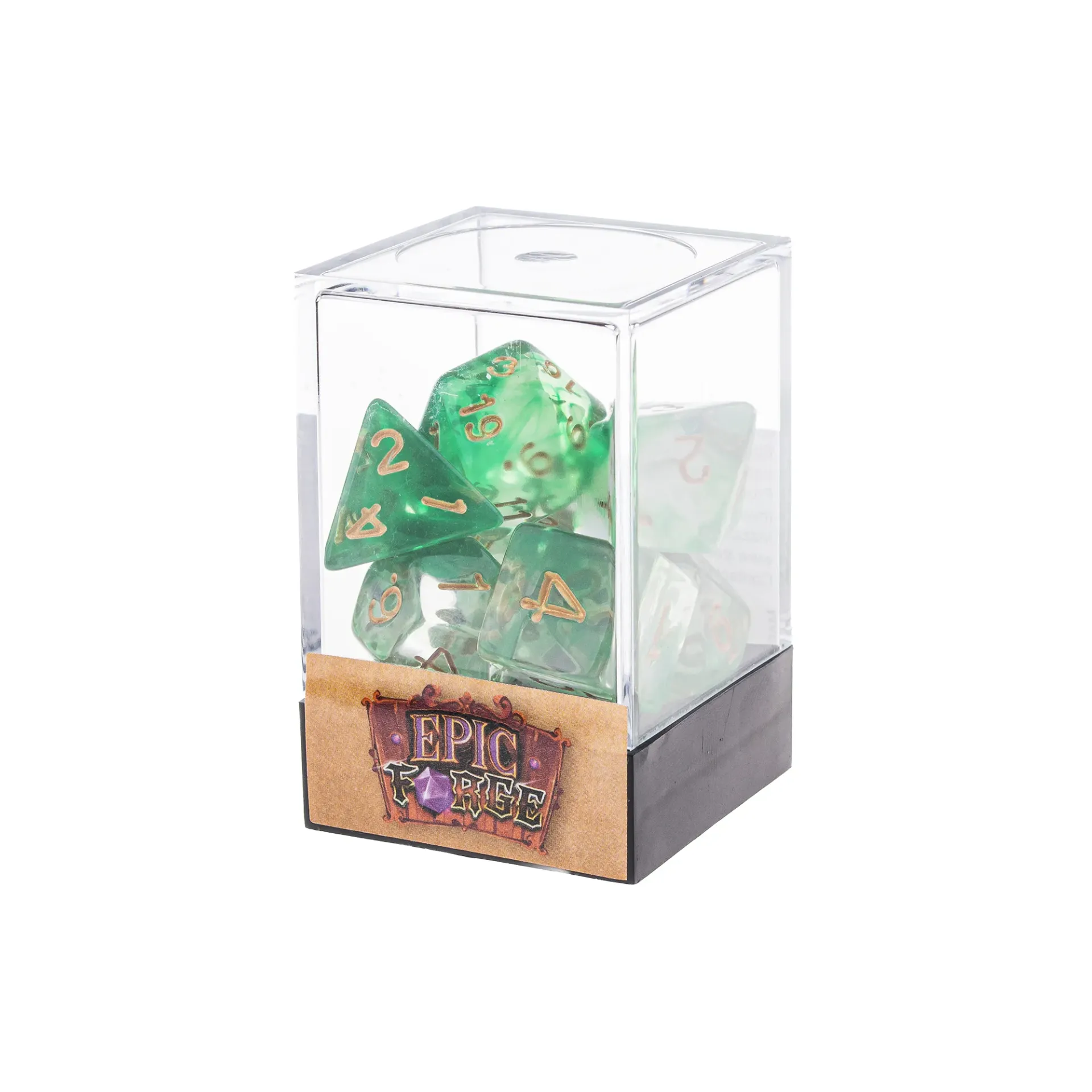 Lot de 7 Dés multiformat avec boîte– Green Ripples