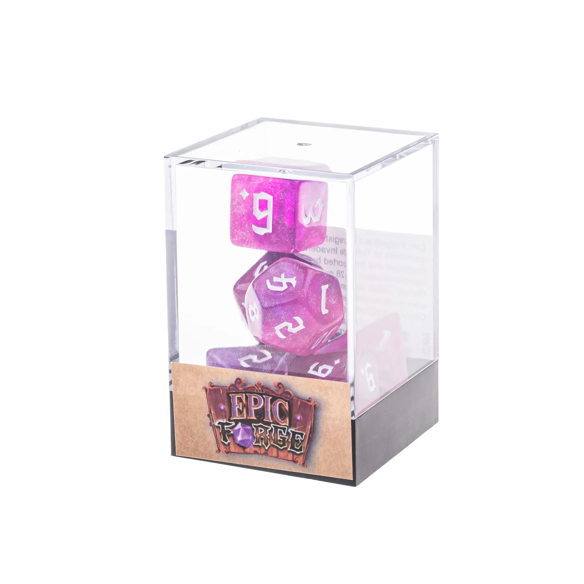 Lot de 7 Dés Resine en boîte - Rose Paillettes