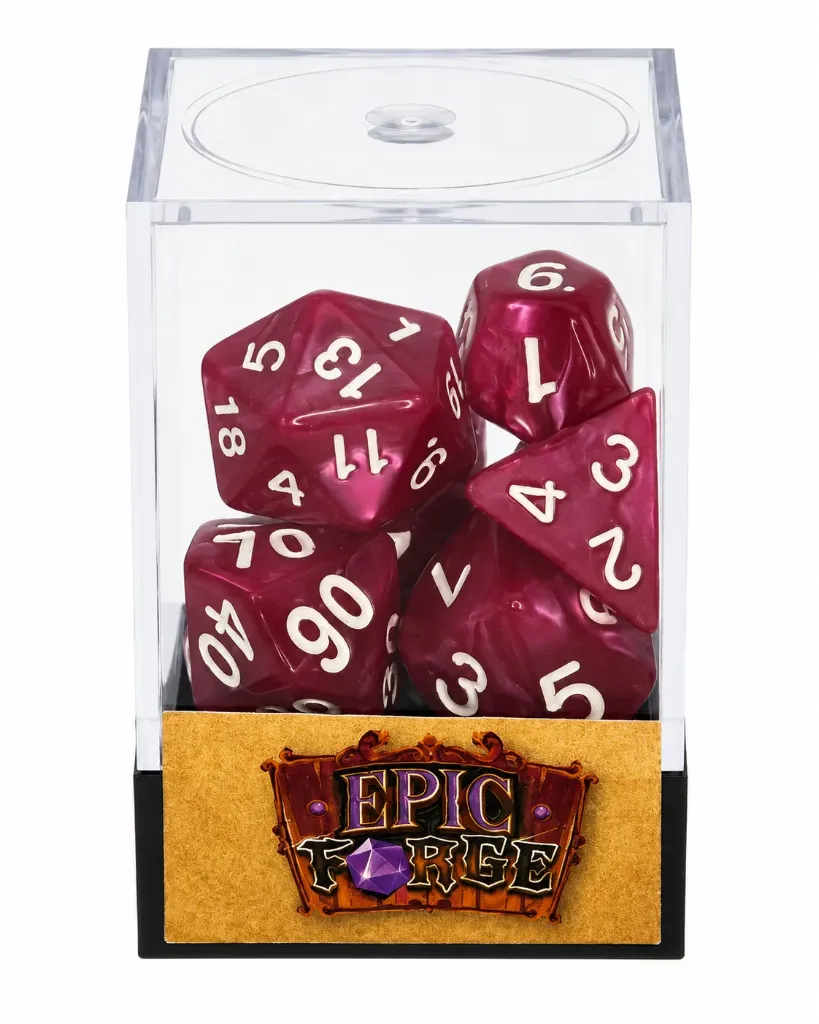 Lot de 7 Dés multiformat en boîte – Rose Rouge nacré
