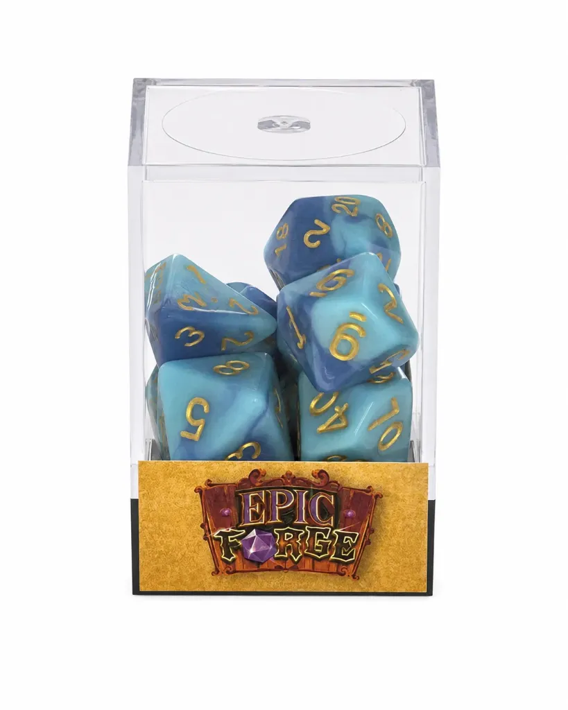 Lot de 7 dés en boîte– Fusion Bleu ciel et bleu