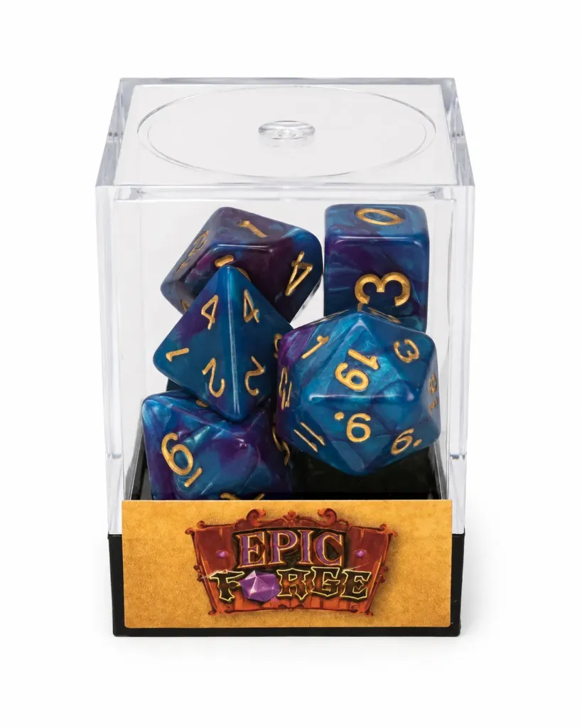 Lot de 7 dés en boîte – Fusion Bleu et violet clair