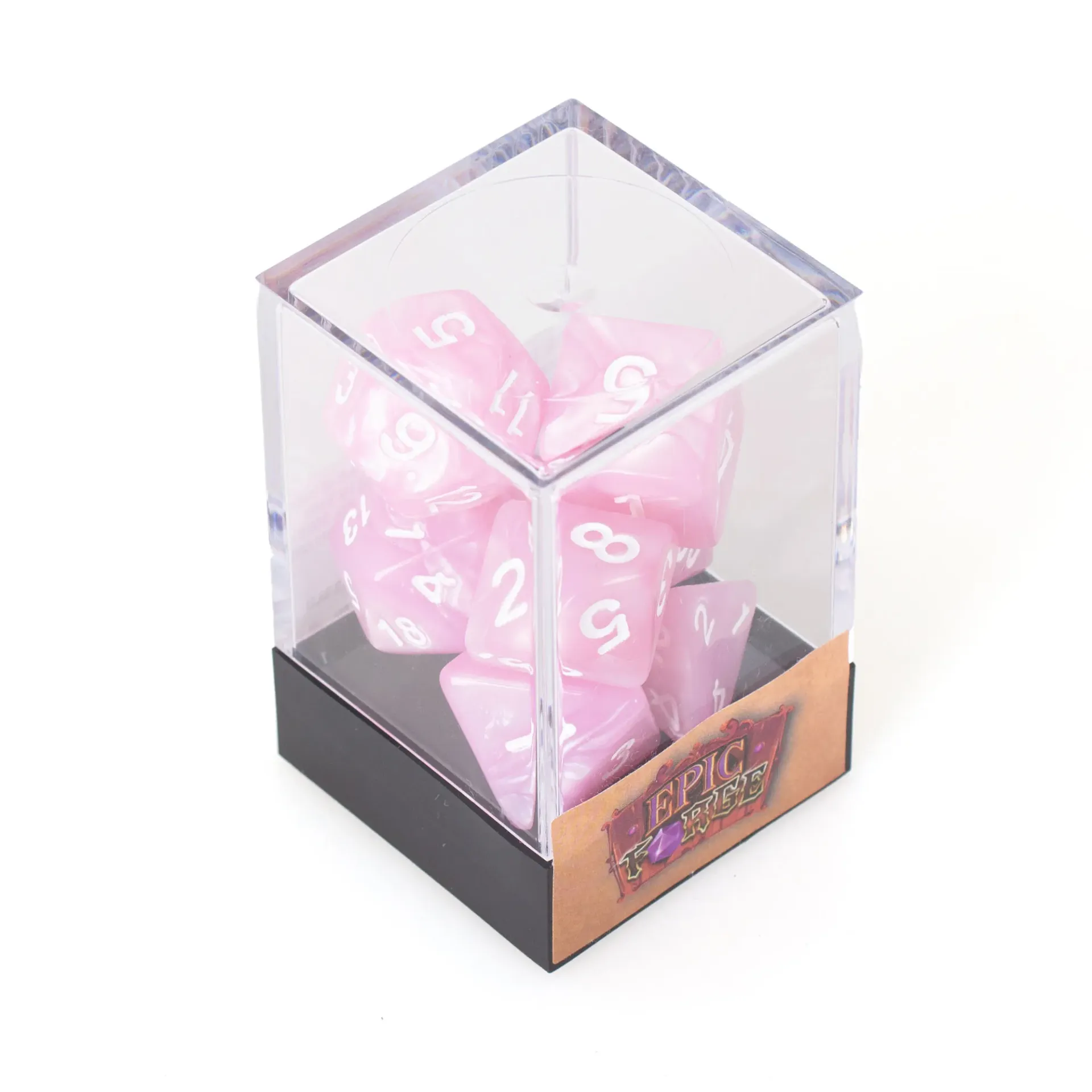 Lot de 7 Dés multiformat en boîte – Rose nacré