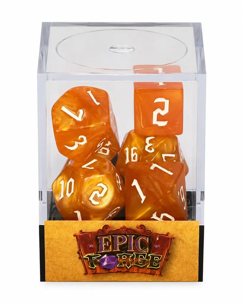 Lot de 7 dés multiformat en boîte - Orange Nacré