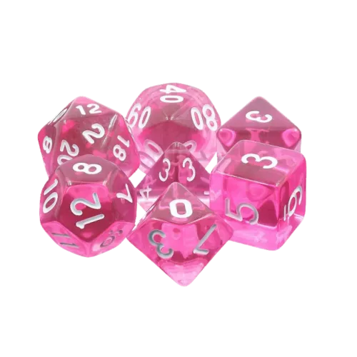 Lot de 7 Dés en boîte – Gemmes Magenta